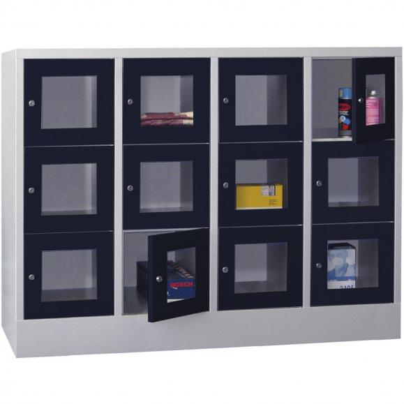 Lockerkast CLASSIC met deuren met kijkvensters antracietgrijs RAL 7016 | 400 | 4 | 12
