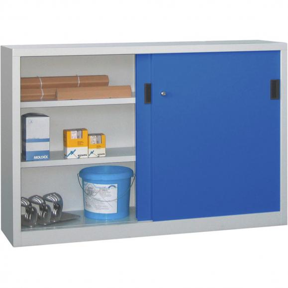 Stalen schuifdeurkast SYSTEM FLEX lichtblauw RAL 5012 | 1500 | 500 | met metalen deuren