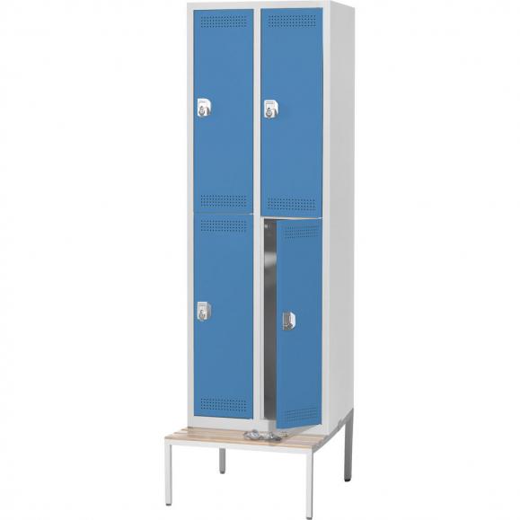 Garderobekast met 2 niveaus SP PROFI met zitbank lichtblauw RAL 5012 | 4 | haak- en oogslot | met ondergebouwde zitbank, houten latten