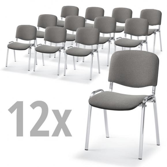 Set van 12 bezoekersstoelen ISO grijs | verchroomd