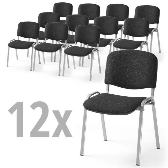 Set van 12 bezoekersstoelen ISO antraciet gevlekt | aluzilver
