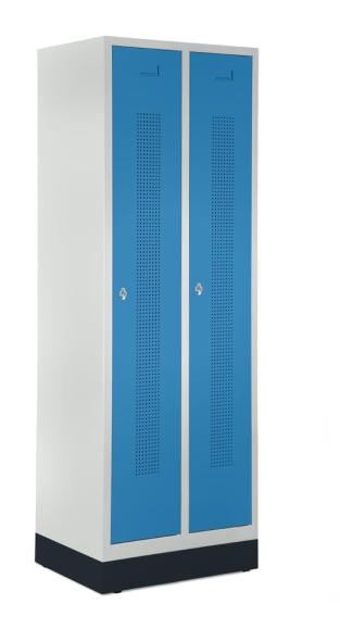 Garderobekasten SYSTEEM SP1 met sokkel lichtblauw RAL 5012 | 300 | 2 | haak- en oogslot | met sokkel