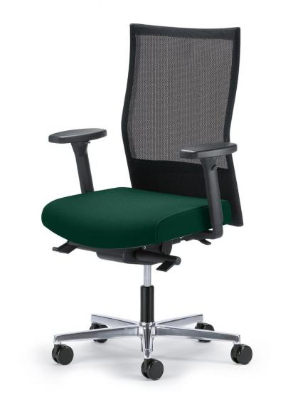 Bureaustoel winSIT NET zonder armleggers zwart/donkergroen | zitneigingsautomatic, zitdiepteverstelling, synchroonmechanisme | aluminium gepolijst