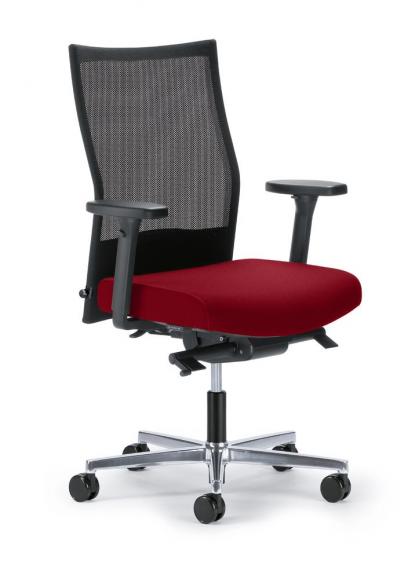 Bureaustoel winSIT NET zonder armleggers zwart/rood | zitdiepteverstelling, synchroonmechanisme | aluminium gepolijst