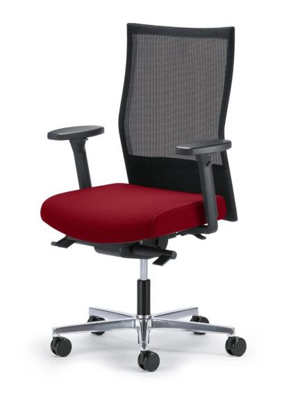 Bureaustoel winSIT NET zonder armleggers zwart/rood | zitneigingsautomatic, zitdiepteverstelling, synchroonmechanisme | aluminium gepolijst