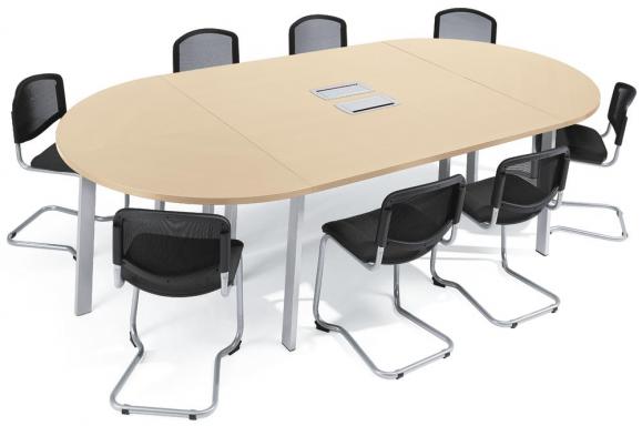 Conferentietafel DELTA-ORBIS esdoorndecor | 3200 | ovaal, 8 zitplaatsen | aluzilver RAL 9006