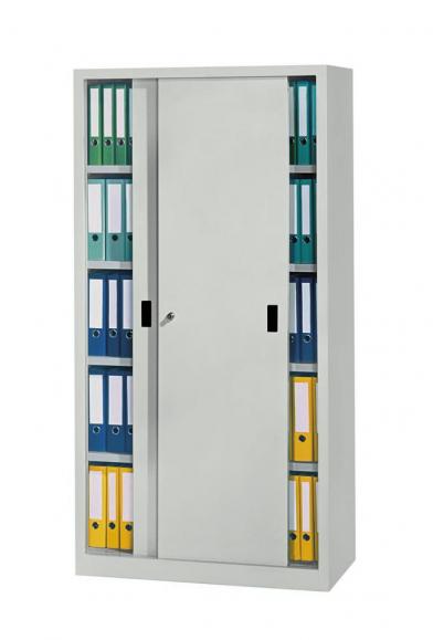 Stalen schuifdeurkast SYSTEM FLEX lichtgrijs RAL 7035 | 1000 | 400 | met metalen deuren