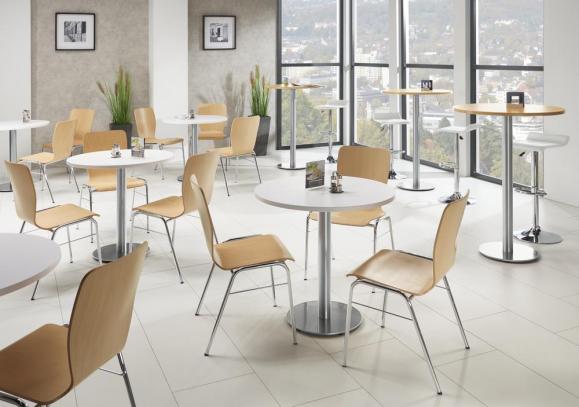 Cafetaria-tafelsysteem PARMA rond wit | 755 | edelstaal