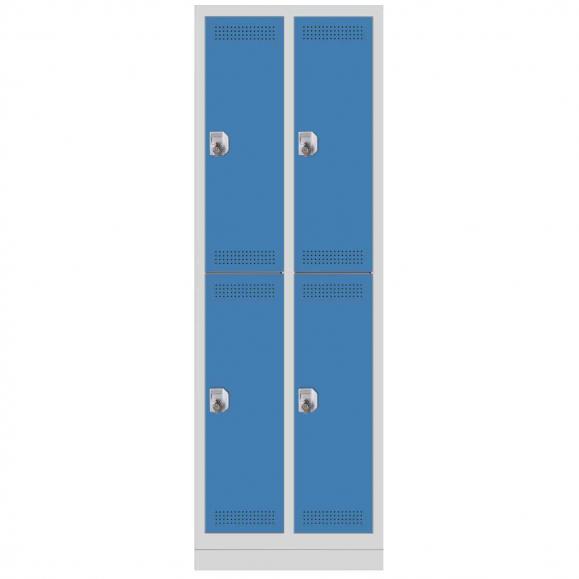 Garderobekast met 2 niveaus SP PROFI met sokkel lichtblauw RAL 5012 | 4 | haak- en oogslot | met sokkel