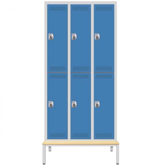 Garderobekast met 2 niveaus SP PROFI met zitbank lichtblauw RAL 5012 | 6 | haak- en oogslot | met ondergebouwde zitbank, houten latten