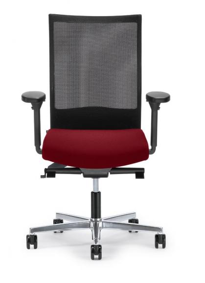 Bureaustoel winSIT NET zonder armleggers zwart/rood | zitneigingsautomatic, zitdiepteverstelling, synchroonmechanisme | aluminium gepolijst