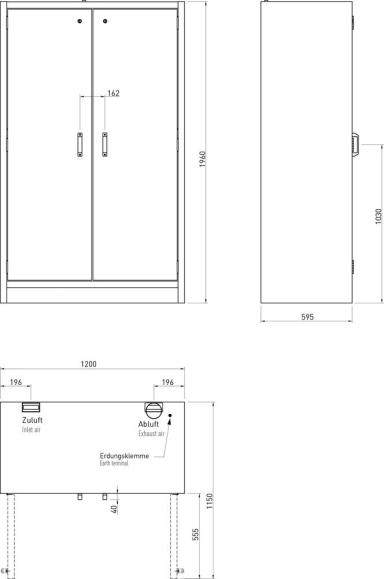 Brandkast dubbele deur type30,rvs uitrusting 1195 | 3 x legbord, 1 x geperforeerde plaat, 1 x lekbak 44 l, rvs