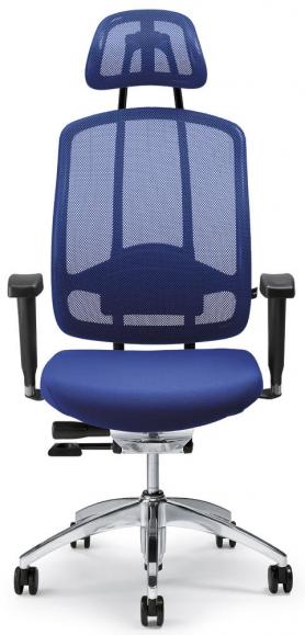 Bureaustoel MATTEGO met armleggers blauw/blauw | verstelbare armleggers | aluminium gepolijst | inclusief hoofdsteun
