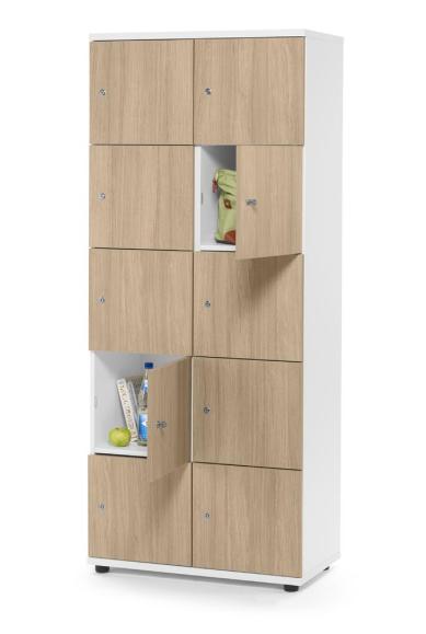 Lockers OFFICE-LINE met 10 vakken licht eik | zonder postsleuf | melamin | wit | cilinderslot met wisselcilinder