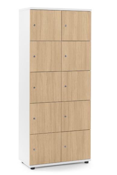 Lockers OFFICE-LINE met 10 vakken licht eik | zonder postsleuf | melamin | wit | cilinderslot met wisselcilinder